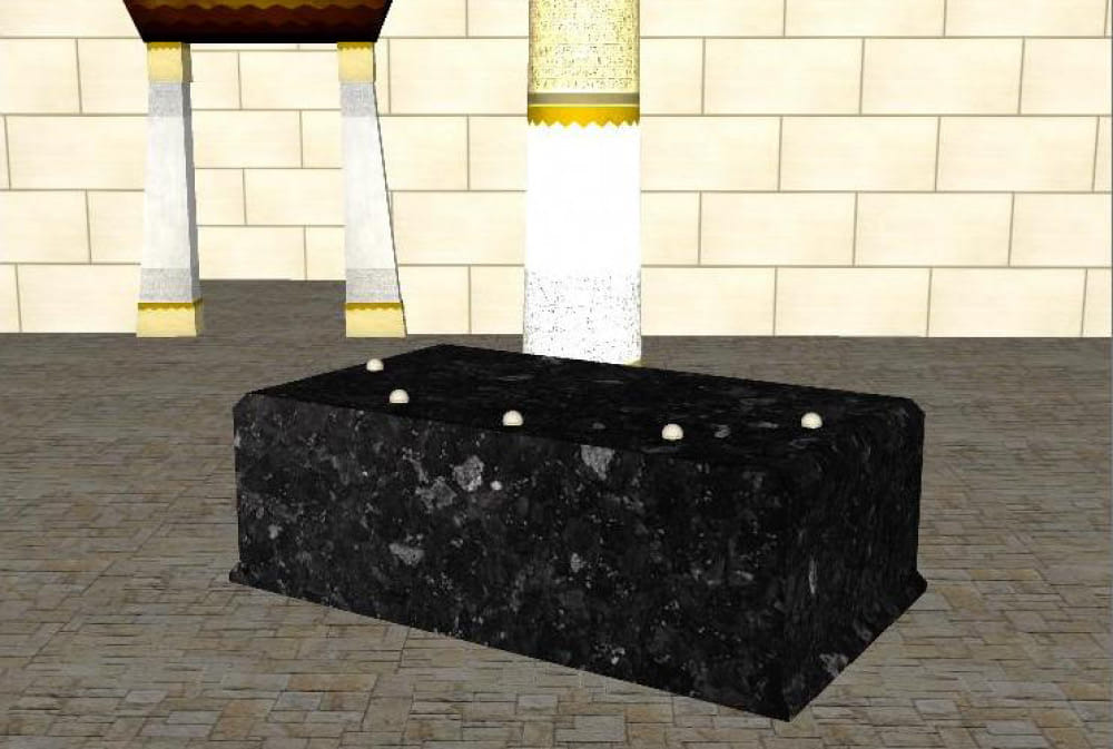 The rough draft 3D room created in Autodesk Maya, with markers where the character will be added.
