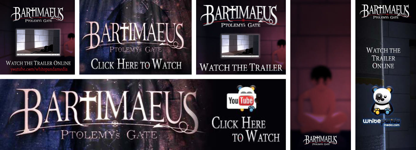 Marketing banners, promo images and clickable adverts created for promoting the short film across social media and Bartimaeus fan sites in October 2010