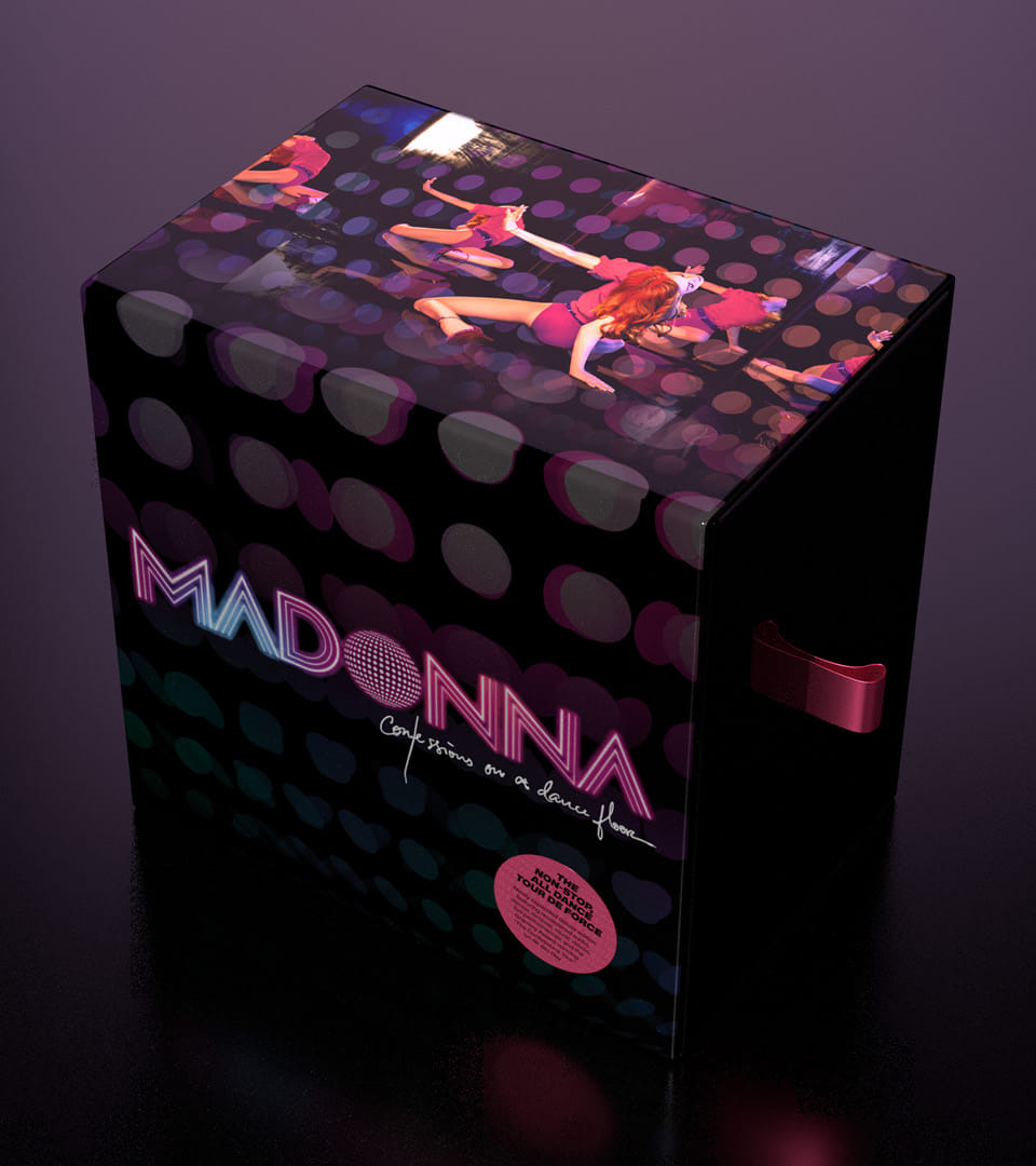 Madonna's "Confessions on a Dance Floor" box set box container with logo and hype sticker