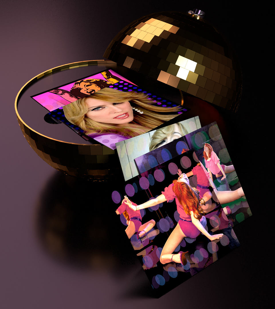 Madonna's "Confessions on a Dance Floor" box set disco ball container revealing CDs in card sleeves