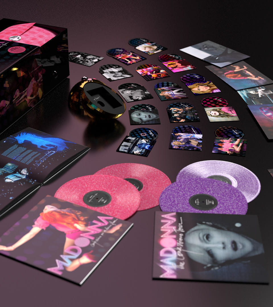 Madonna's "Confessions on a Dance Floor" box set spread out