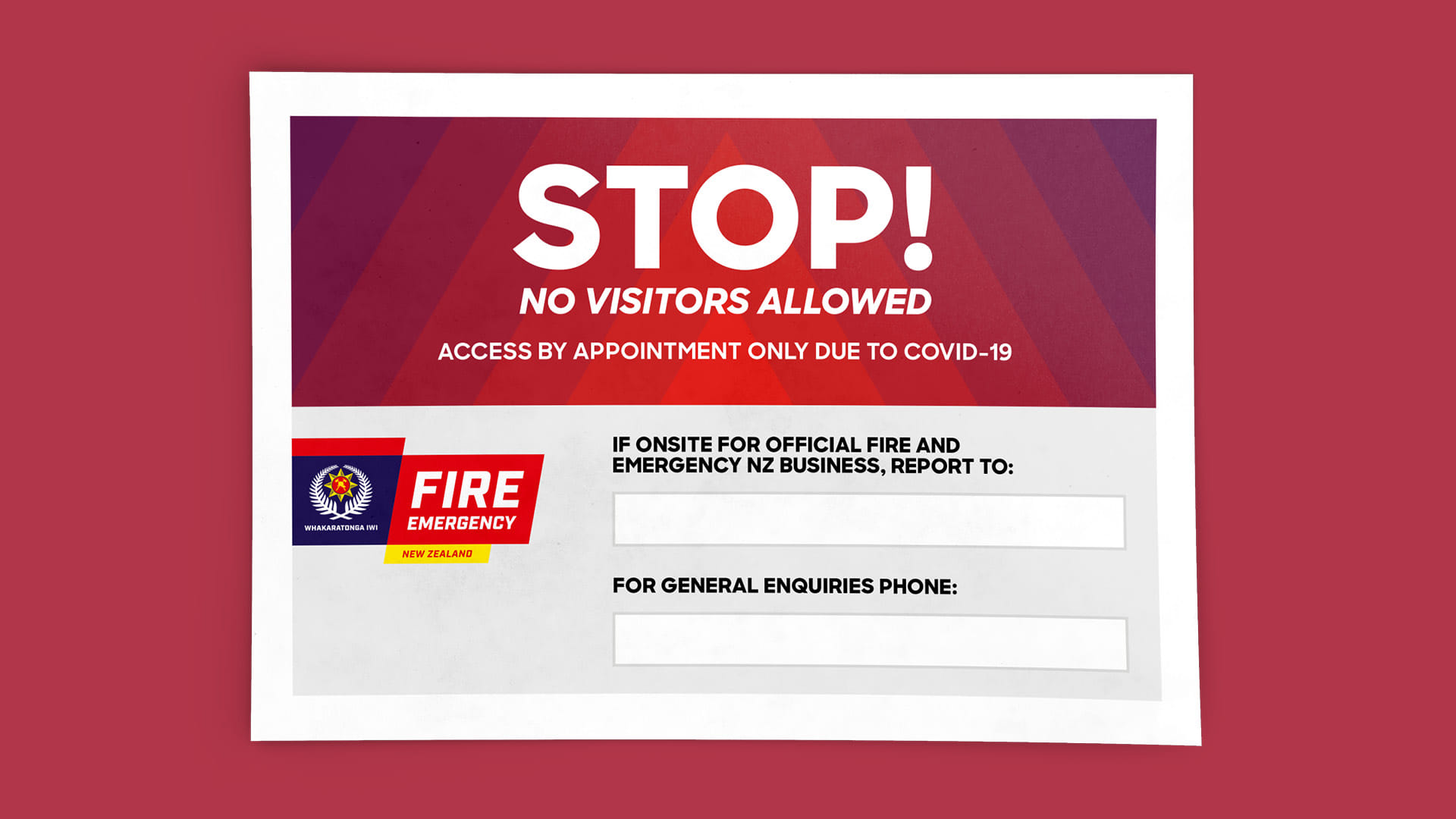 Fire and Emergency NZ COVID-19 stop poster