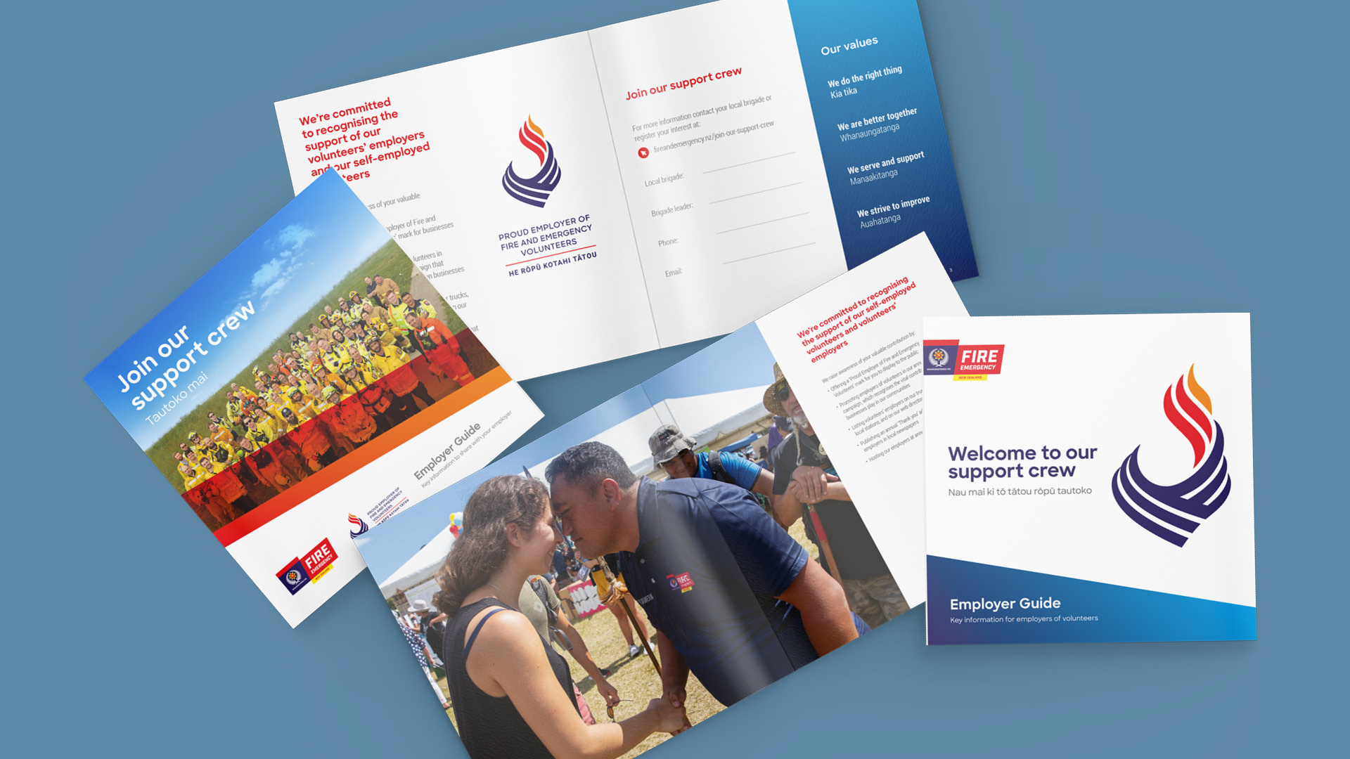 Fire and Emergency NZ Employer Recognition Mark for volunteers in banners, booklets and social media content