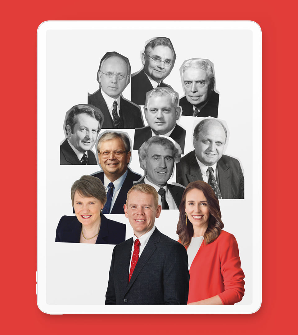 My designs of the 11 previous Labour Prime Ministers of New Zealand: Michael Savage, Peter Fraser, Walter Nash, Norm Kirk, Bill Rowling, David Lange, Geoffrey Palmer, Mike Moore, Helen Clark, Jacinda Ardern and Chris Hipkins.