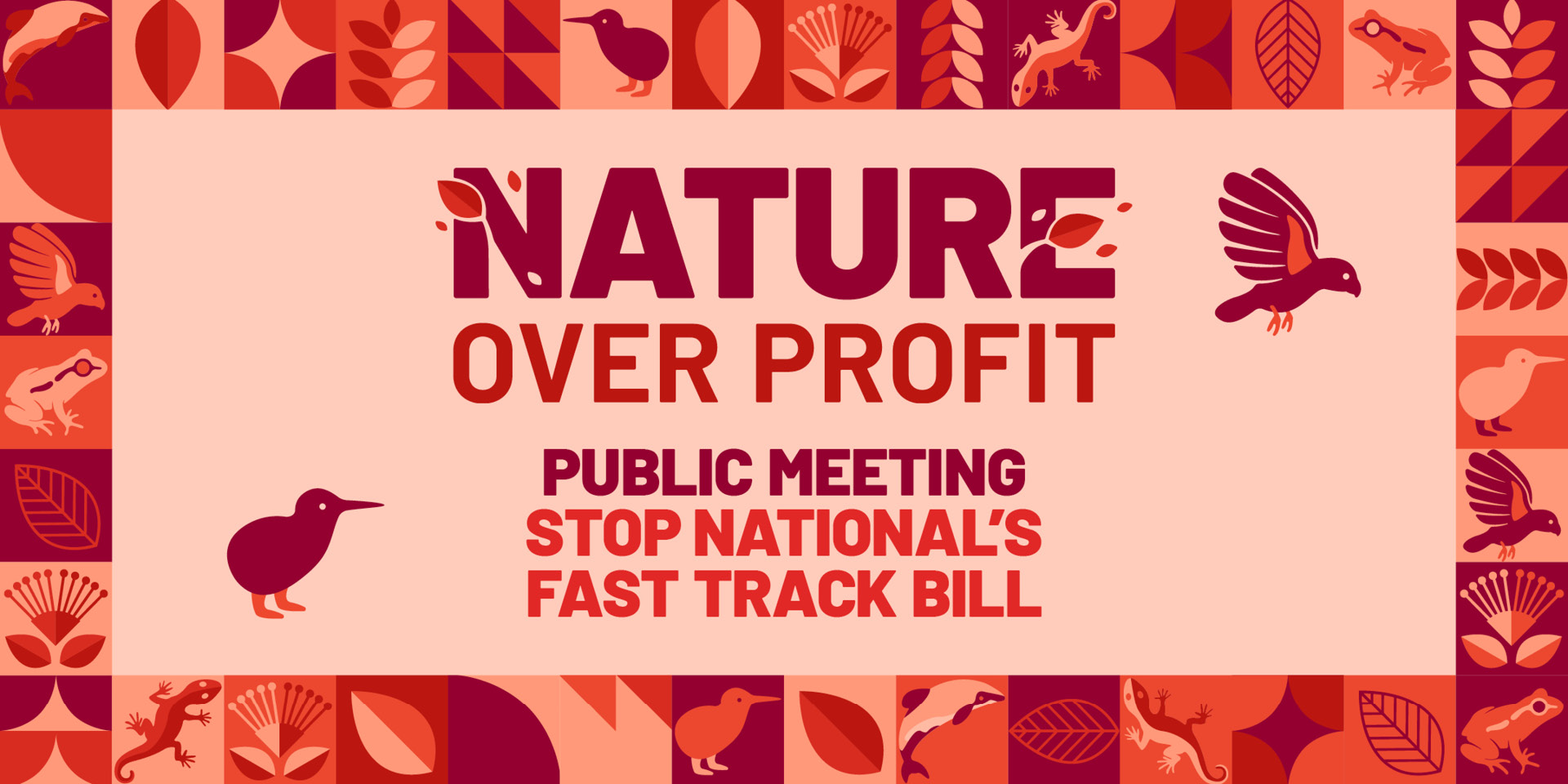 Bold graphic illustrations of a kiwi, Hamilton's frog, kaka, gecko, Maui dolphin and pohutukawa for the NZ Labour Party.