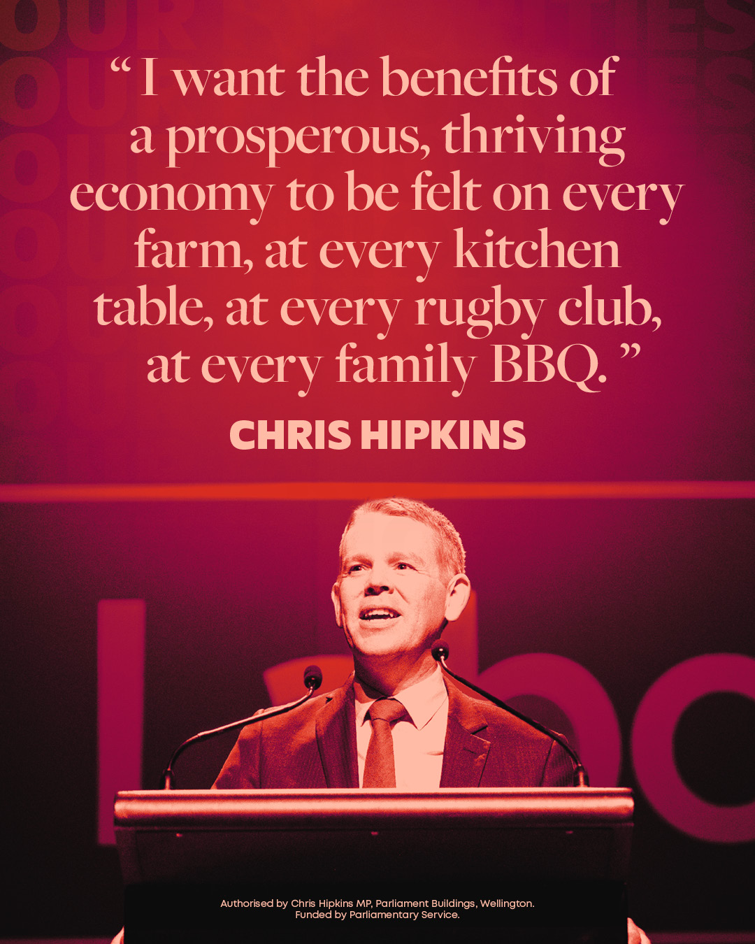 Social media posts promoting Chris Hipkins' State of the Nation 2025 speech.