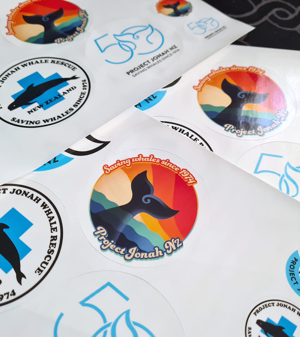 Project Jonah's 50th anniversary stickers on products