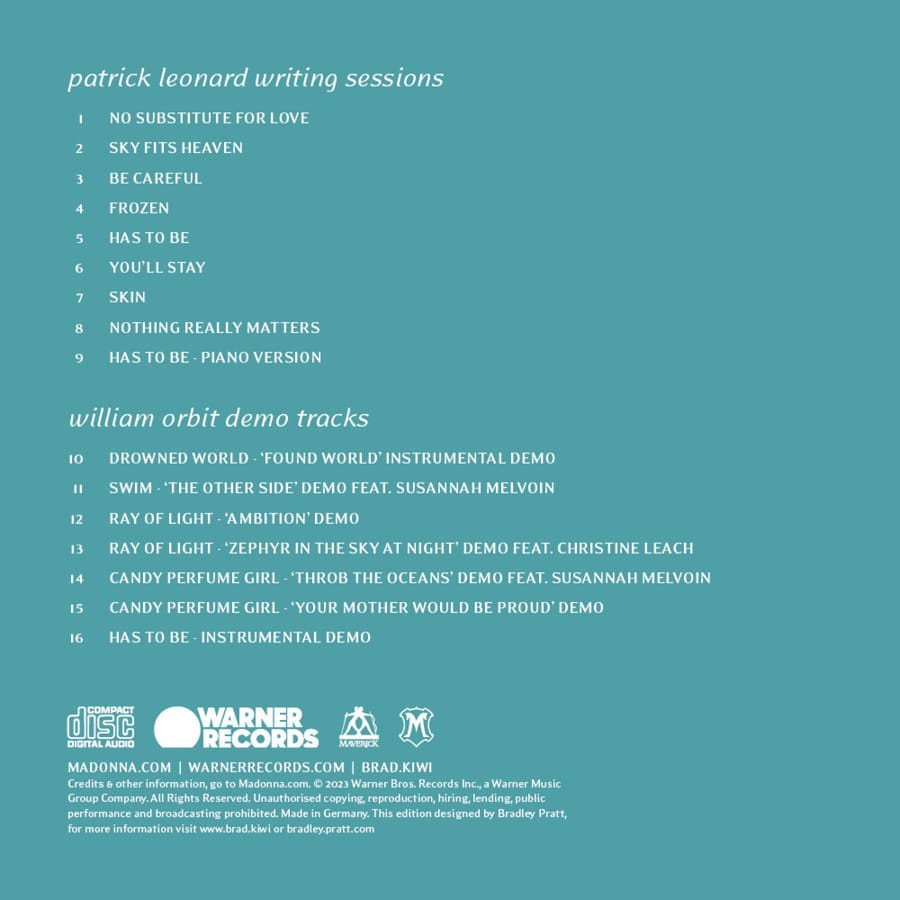 CD-2: Patrick Leonard and William Orbit demo writing sessions for Madonna's "Ray of Light"