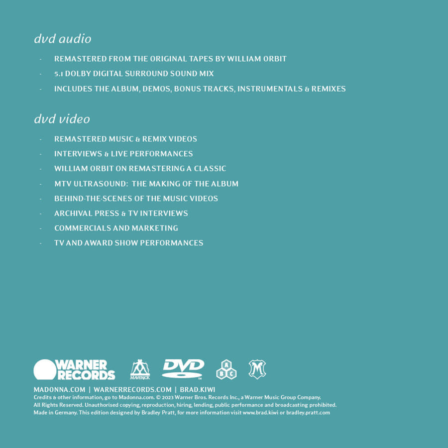 DVD: Madonna's "Ray of Light" album remastered in 5.1 surround sound, with videos and interviews