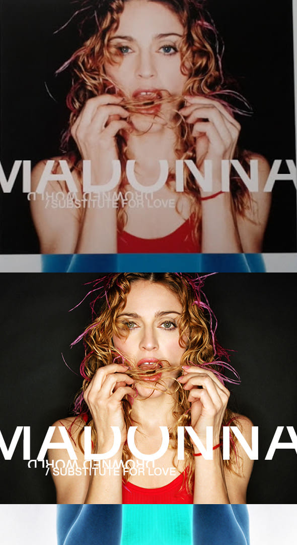 My redesigned and re-created series of single covers from Madonna's "Ray of Light" album, including "Drowned World/Substitute for Love".