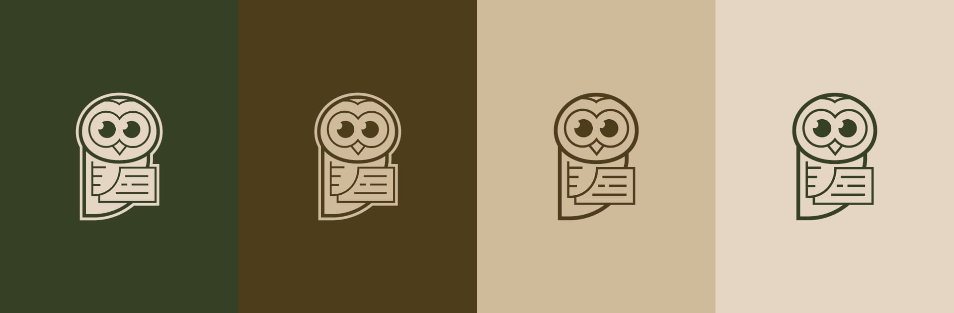 Stuart Tax Group Inc owl logos in various colours: brown, green and tan
