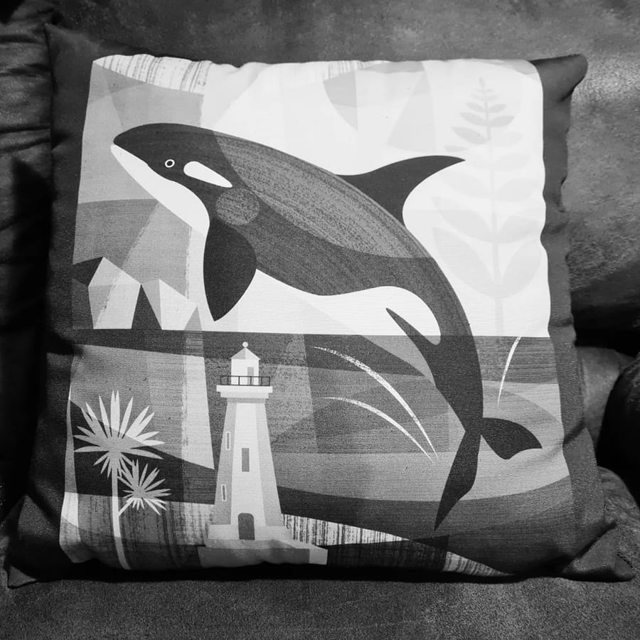 Orca pillow by New Zealand artist Ellen Giggenbach