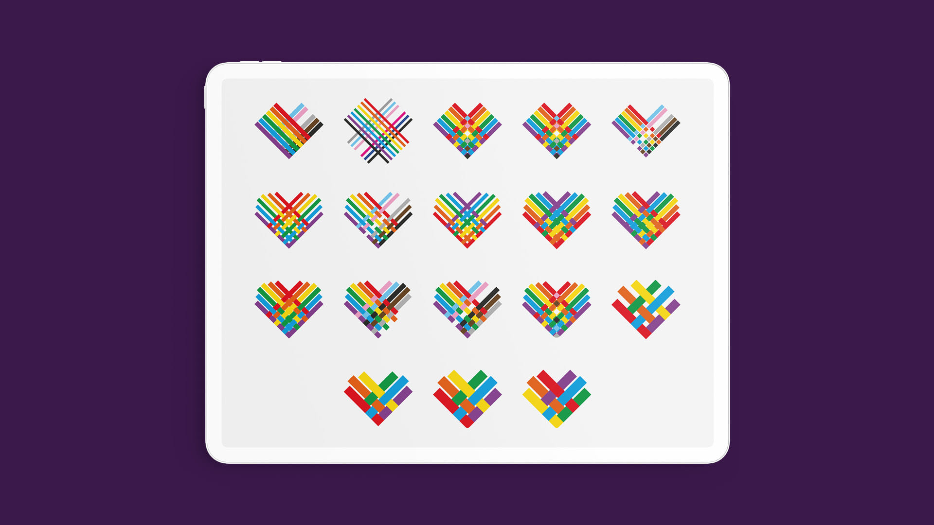 iPad screen showing my work-in-progress Pride icon designs for Wellington Pride Festival