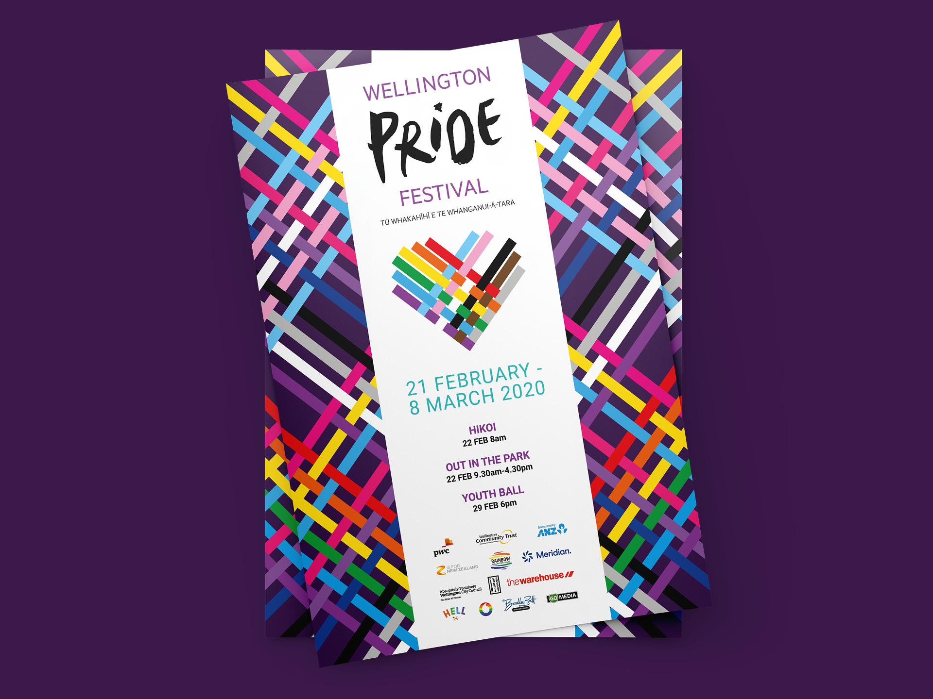 The final poster artwork for the 2020 Wellington Pride Festival