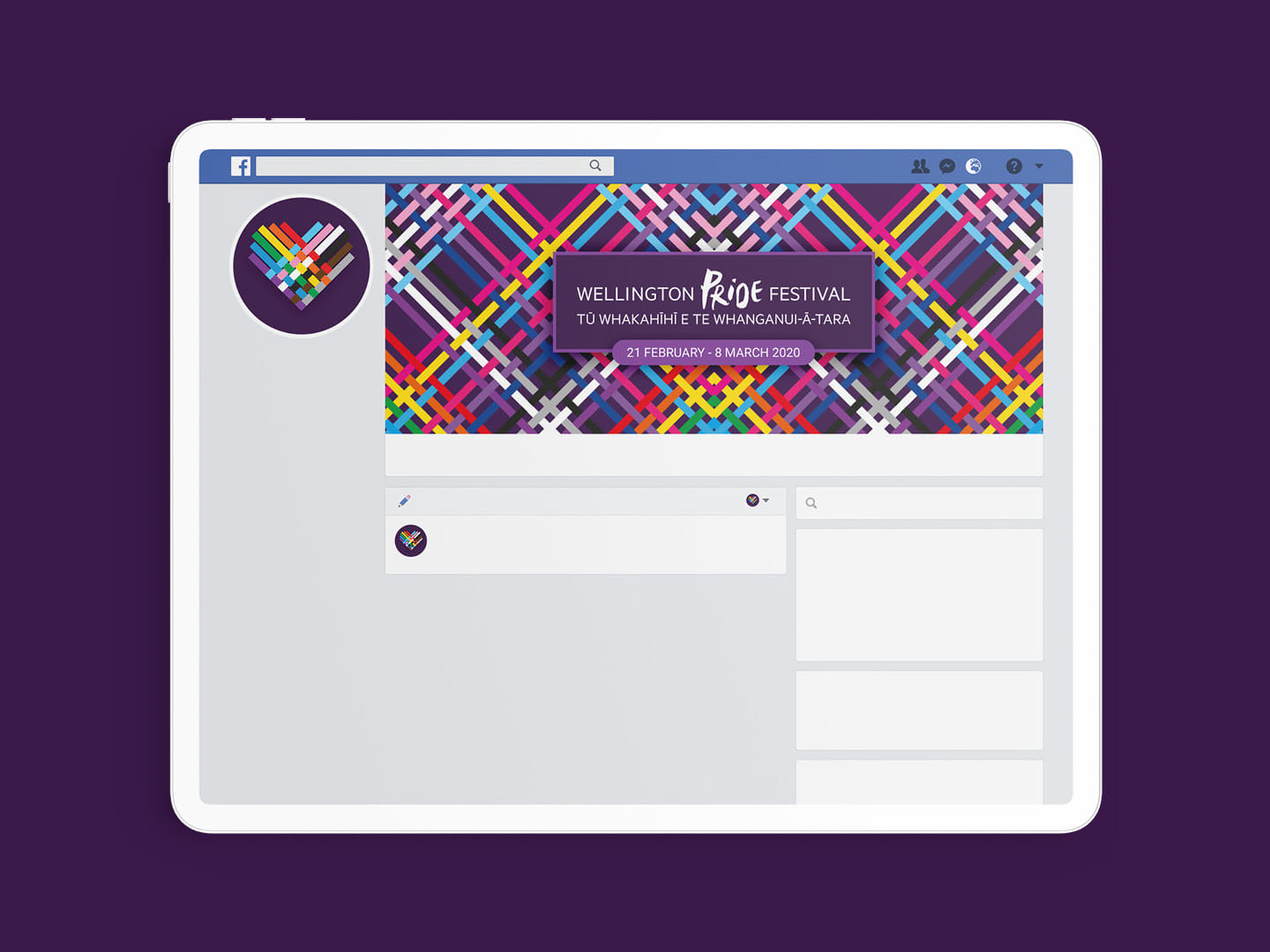 The Facebook page designs for the 2020 Wellington Pride Festival