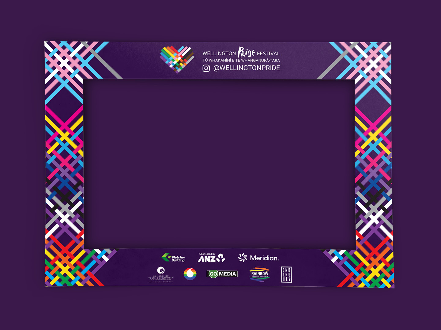 The selfie frame artwork for the 2020 Wellington Pride Festival